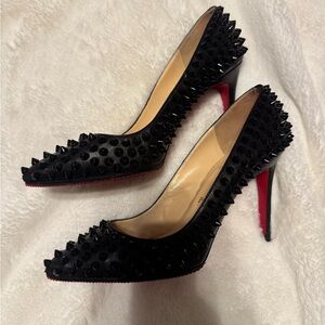 Christian Louboutin Black Spiked Heels with Red Soles
